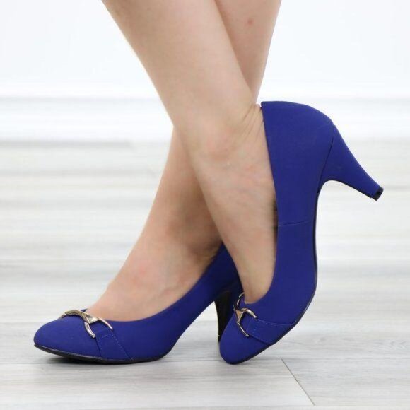 Blue Vintage Style Round Toe Comfort Pumps - Picture 4 of 11